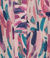 Westbound Dancing Daubs 3/4 Roll-Tab Sleeve Point Collar Y-Neck Button Front Shirt