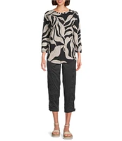 Westbound Dancing Leaves Floral 3/4 Sleeve Knit Crew Neck Top