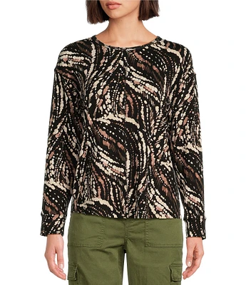 Westbound Diamond Trails Print Round Neck Long Sleeve Knit Tee Shirt