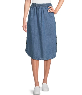 Westbound Elastic Waist Pull-On Mid Rise Button Side Detail A-Line Skirt