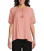 Westbound Elbow Puff Sleeve Tassel Tie Neck Top