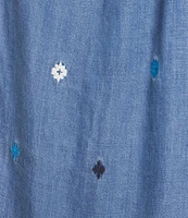 Westbound Embrodered Short Elastic Cuff Sleeve Square Neck Top