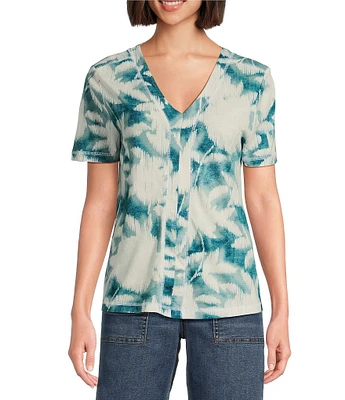 Westbound Enchanted Garden Print Short Sleeve V-Neck Top