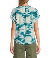 Westbound Enchanted Garden Short Sleeve V-Neck Tie Front Top