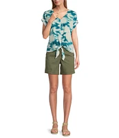 Westbound Enchanted Garden Short Sleeve V-Neck Tie Front Top