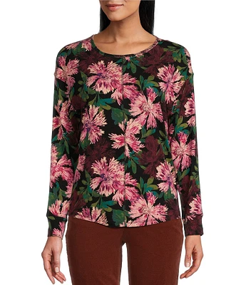 Westbound Evening Bloom Round Neck Long Sleeve Knit Tee Shirt