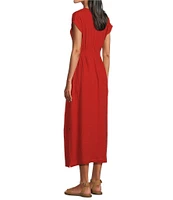 Westbound Faux Wrap Button Slit Smocked Waist Maxi Dress