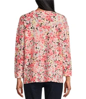 Westbound Floral Burst Long Sleeve Henley Neck Top