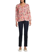 Westbound Floral Burst Long Sleeve Henley Neck Top