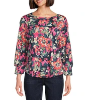 Westbound Floral Long Sleeve Crew Neck Button Shoulder Top