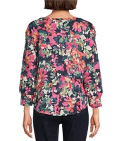 Westbound Floral Long Sleeve Crew Neck Button Shoulder Top