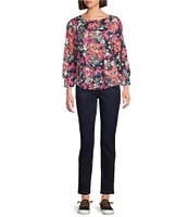 Westbound Floral Long Sleeve Crew Neck Button Shoulder Top
