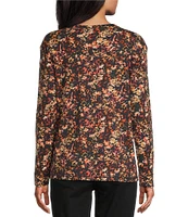 Westbound Floral Print Knit Long Sleeve V-Neck Top