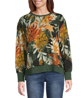 Westbound Floral Print Long Sleeve Drop Shoulder Crew Neck Top