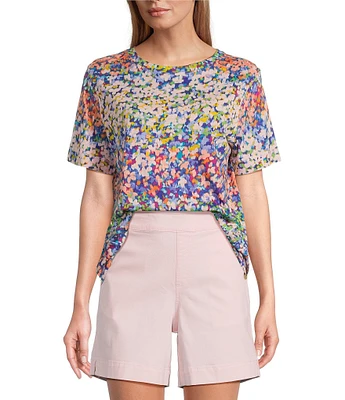 Westbound Floral Raindow Short Sleeve Crew Neck Top