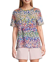 Westbound Floral Raindow Short Sleeve Crew Neck Top