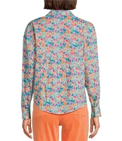 Westbound Floral Roll Tab 3/4 Sleeve Point Collar Henley Top