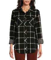 Westbound Grid Plaid Long Sleeve Collared Button Front Top