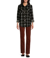 Westbound Grid Plaid Long Sleeve Collared Button Front Top