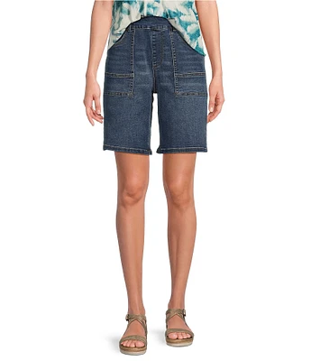 Westbound High Rise Porkchop Pockets Denim Bermuda Shorts