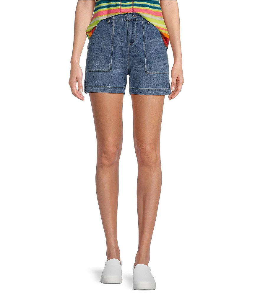 Westbound High Rise Denim Utility Pocket Cuffed Shorts