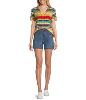 Westbound High Rise Denim Utility Pocket Cuffed Shorts