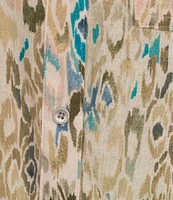 Westbound Ikat Animal 3/4 Roll-Tab Sleeve Point Collar Y-Neck Button Front Top