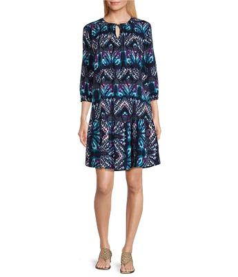 Westbound Kaleidoscope Bracelet Sleeve Tie Neck Dress
