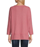 Westbound Knit 3/4 Sleeve V-Neck Button Side Hem Top