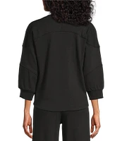 Westbound Knit 3/4 Sleeve V-Neck Stripe Detail Top