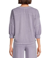 Westbound Knit 3/4 Sleeve V-Neck Stripe Detail Top