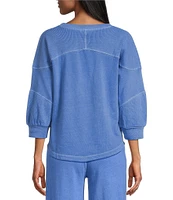 Westbound Knit 3/4 Sleeve V-Neck Stripe Detail Top