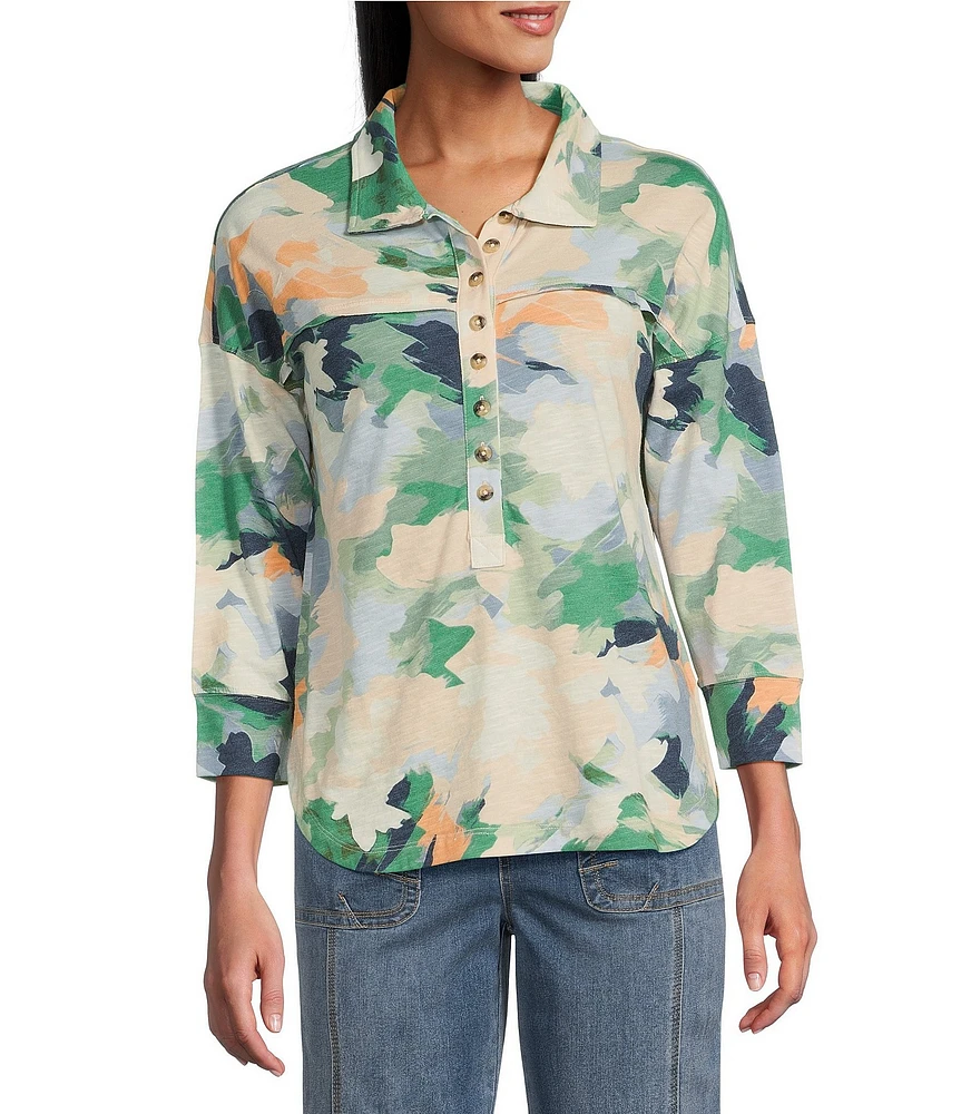 Westbound Knit Henley Elbow Sleeve Top