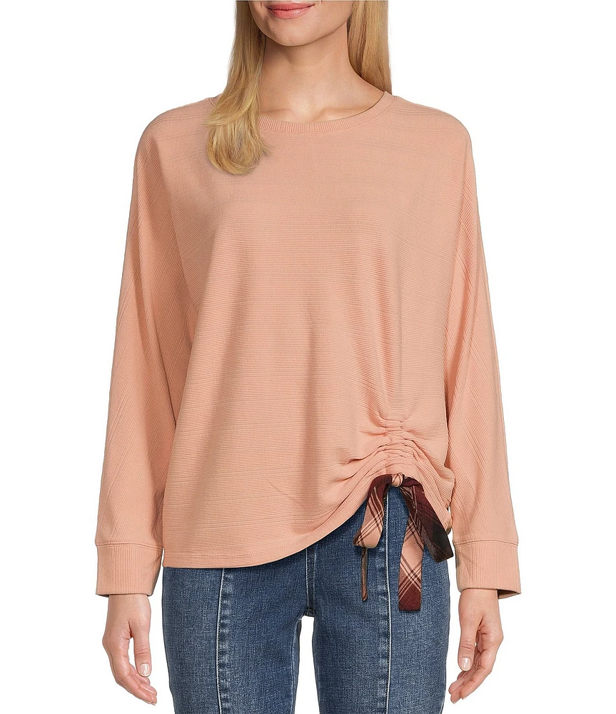 Westbound Knit Long Sleeve Crew Neck Ruched Shirt