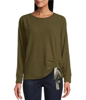 Westbound Knit Long Sleeve Crew Neck Ruched Shirt