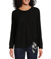 Westbound Knit Long Sleeve Crew Neck Ruched Shirt