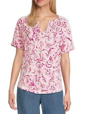 Westbound Blossom Print Knit Short Sleeve Top