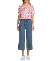 Westbound Blossom Print Knit Short Sleeve Top