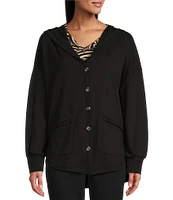 Westbound Knit V-Neck Button Front Hooded Cardigan