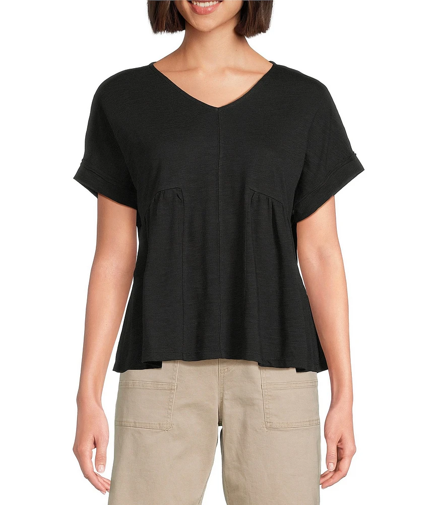 Westbound Knit V-Neck Flowy Short Sleeve Top