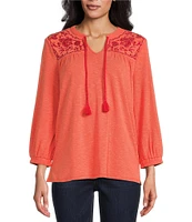 Westbound Knit V-Neck Long Sleeve Embroidered Top