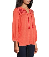 Westbound Knit V-Neck Long Sleeve Embroidered Top