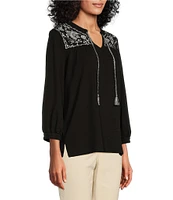 Westbound Knit V-Neck Long Sleeve Embroidered Top