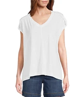 Westbound Knit V-Neck Short Sleeve High-Low Hem Top