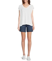 Westbound Knit V-Neck Short Sleeve High-Low Hem Top