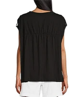 Westbound Knit V-Neck Short Sleeve High-Low Hem Top