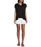 Westbound Knit V-Neck Short Sleeve High-Low Hem Top