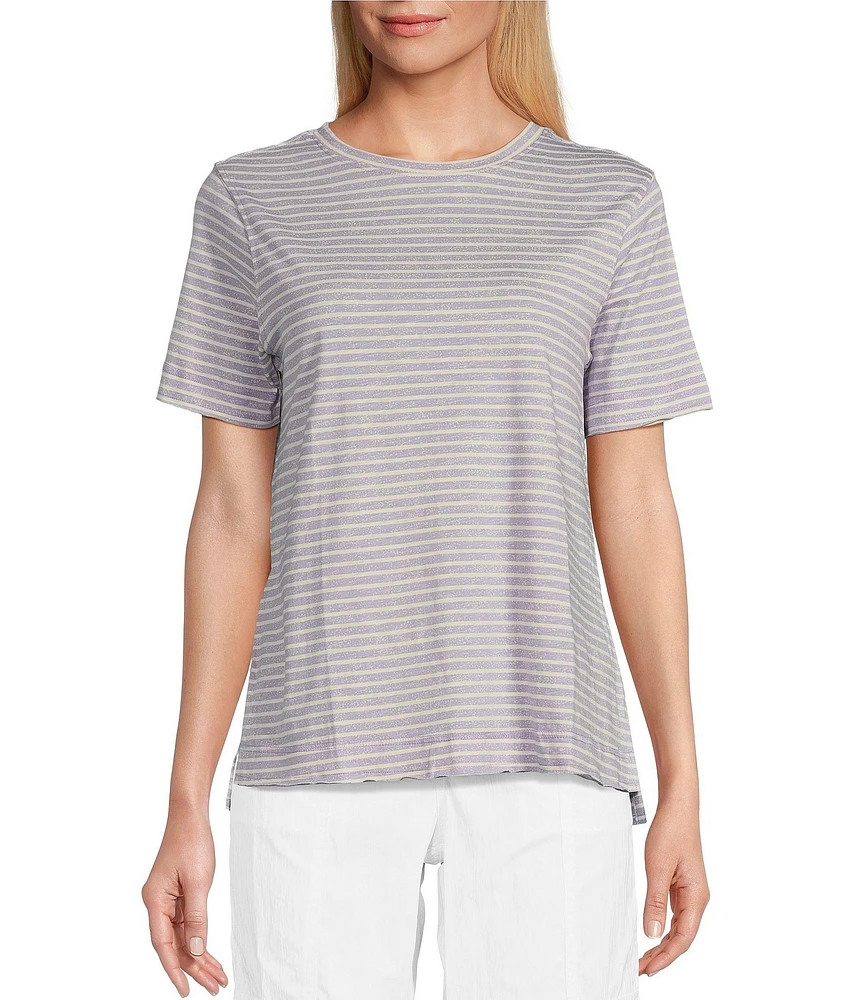 Westbound Lilac Speckled Stripe Short Sleeve Crew Neck Top