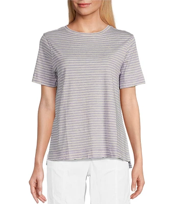 Westbound Lilac Speckled Stripe Short Sleeve Crew Neck Top