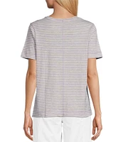 Westbound Lilac Speckled Stripe Short Sleeve Crew Neck Top
